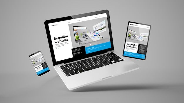 Responsive website mockup displayed on a laptop, tablet, and smartphone